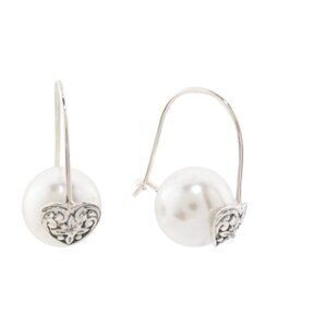 ANNIKA WITT Bali Sterling Silver Shell Pearl Heart Fixed Earrings